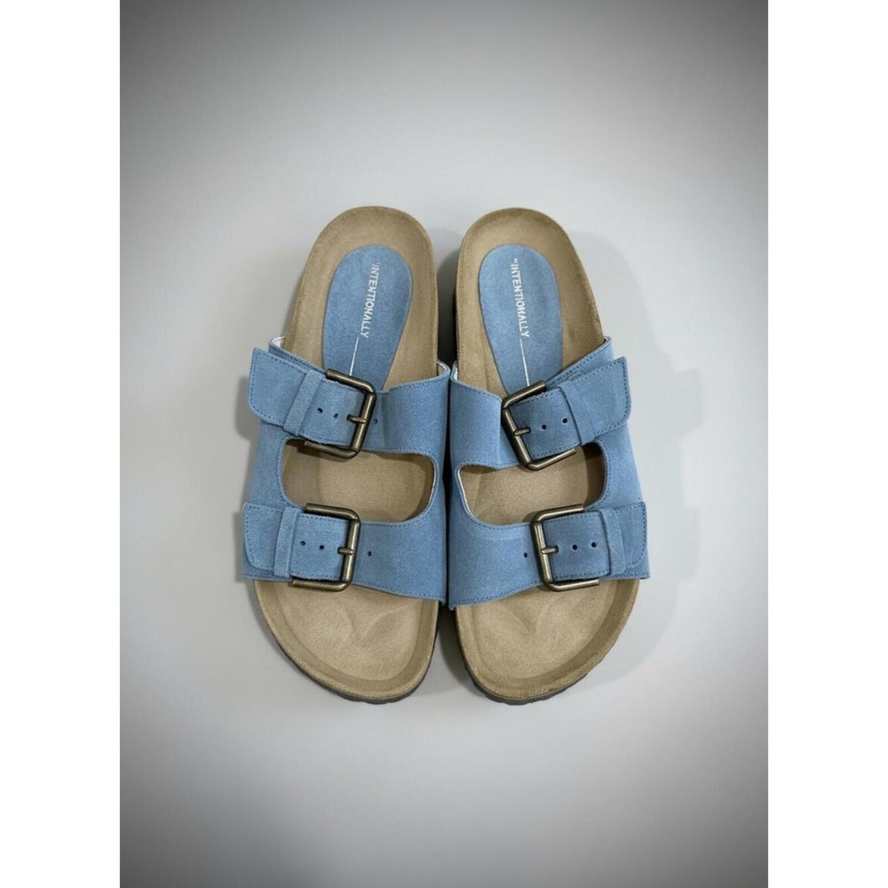 Intentionally Blank Blue Suede Buckle Platform Sandals